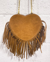 Load image into Gallery viewer, Faux Suede Brown Heart Purse with Fringe
