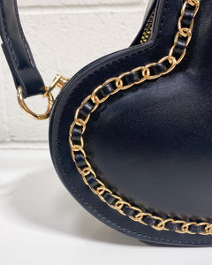 Black Heart Purse with Gold Chain Detail