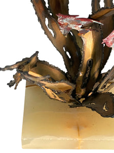 Brutalist Brass Sculpture Oceanscape on an Onyx Base
