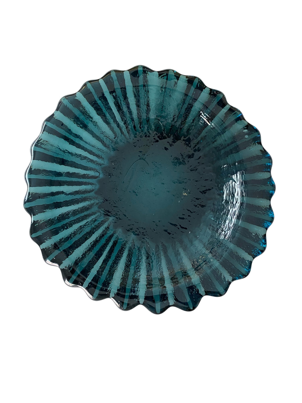 Heavy Dark Turquoise Hand Blown Ruffled Catchall