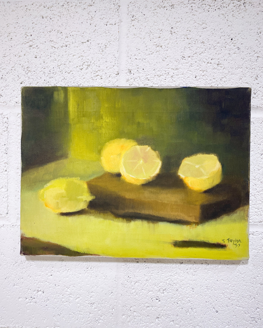 Vintage Still Life Painting of Lemons, Signed
