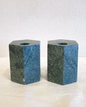 Load image into Gallery viewer, Green Marble Geometric Candle Holders
