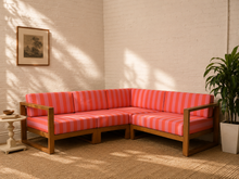 Load image into Gallery viewer, Modern Outdoor Wood Frame Sectional Sofa with White Cushions
