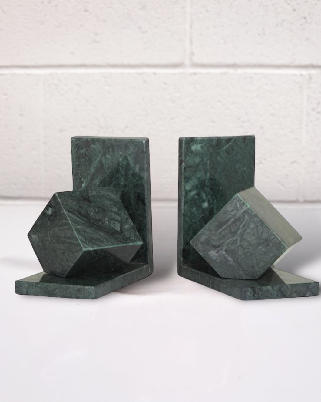 Green marble cube Bookends