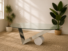 Load image into Gallery viewer, Italian Large Oval Table Cattellan Black Marble Steel and Crystal
