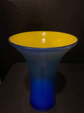 Load image into Gallery viewer, Blue and Yellow Holmeggard Trumpet Vase
