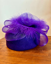 Load image into Gallery viewer, Purple Flower Feather Mesh Net Fascinator Beaded Cocktail Hat
