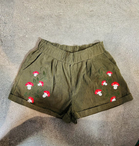 Green Corduroy Mushroom  Shorts