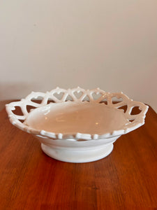 Milk Glass Laced Edge Oval Bowl