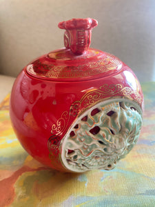 Red Asian Pottery with Lid