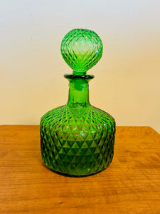 Vintage Green Diamond Point Pattern Decanter