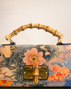 Rectangular Asian Floral Purse with Bamboo Handle