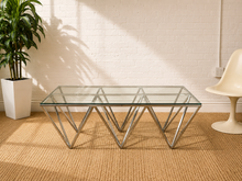 Load image into Gallery viewer, Modern Chrome Geometric Coffee Table with Glass Top

