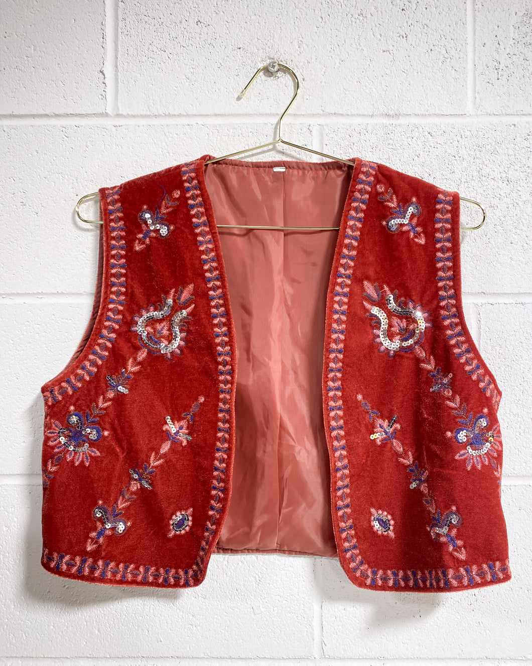 Rust Velvet Vest with Sequin Details