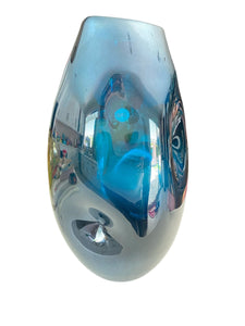 Large Beautiful Blue Hand Blown Glass Vase