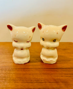 White and Red Earred Kitten Salt and Pepper Shakers