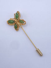 Load image into Gallery viewer, Gold Filled Jade Butterfly Brooch
