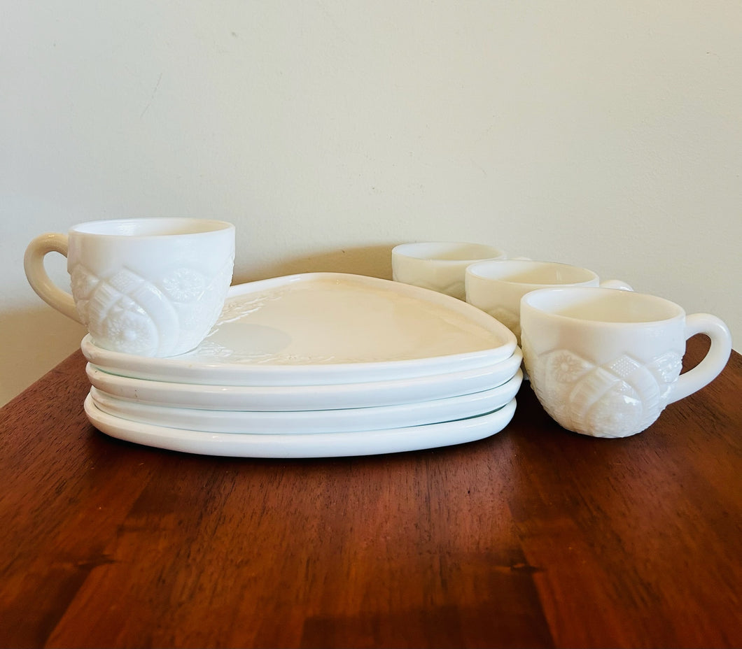 Set of Milk Glass Snack Plate with Teacup - Main Image