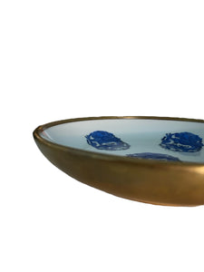 Japanese Porcelain with Blue Dragons and Brass Covered Base