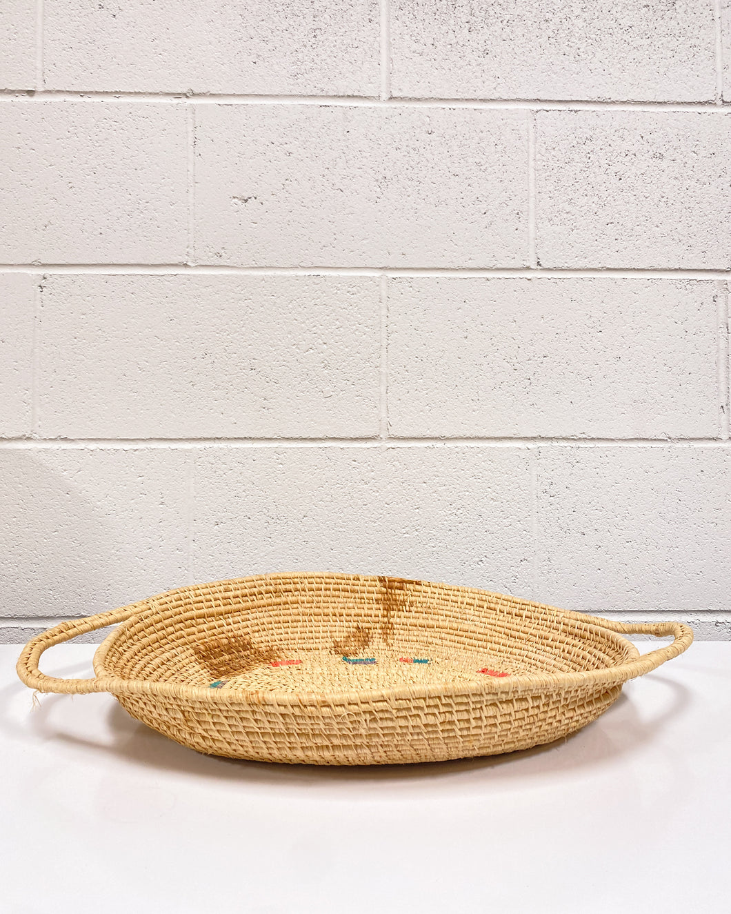 Vintage Woven Tray with Color Accents - As Found
