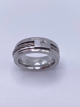 Load image into Gallery viewer, Men's Polished Stainless Steel Cable Crystal Band Ring
