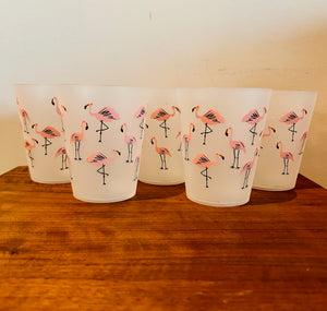 Flamingo Rocks Pink Flamingo Cocktail Tumblers Barware Set of Five