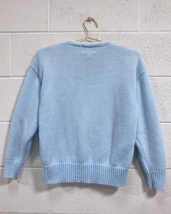 Vintage Baby Blue Sweater with Beaded Paisley Detail (M)