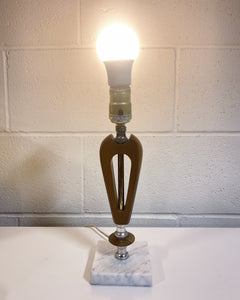 Vintage Small Wood and Stone Table Lamp - As Found