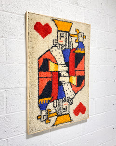 Vintage Framed King of Hearts Latch Hook Rug