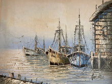Load image into Gallery viewer, Harbor at Dusk Mid Century Oil Painting
