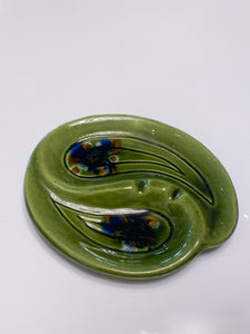 Vintage Ceramic Green Paisley Ashtray