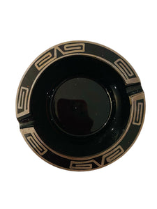 Elegant Dark Amber Ashtray with Silver Designs