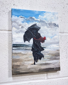 Off to The Sea with an Umbrella, Oil Painting