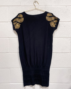 Knit Black Dress with Gold Sequin Detail (S)