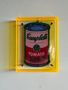 Andy Warhol Soup in yellow Acrylic Frame
