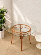 Load image into Gallery viewer, Vintage Bamboo-Style Orange Round Dining Table with Glass Top

