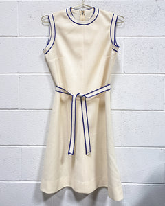 Vintage Cream Dress with Navy Blue Detail