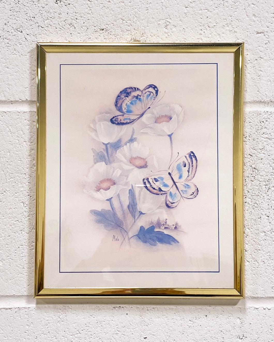 Butterfly and Flowers Print 2, Framed