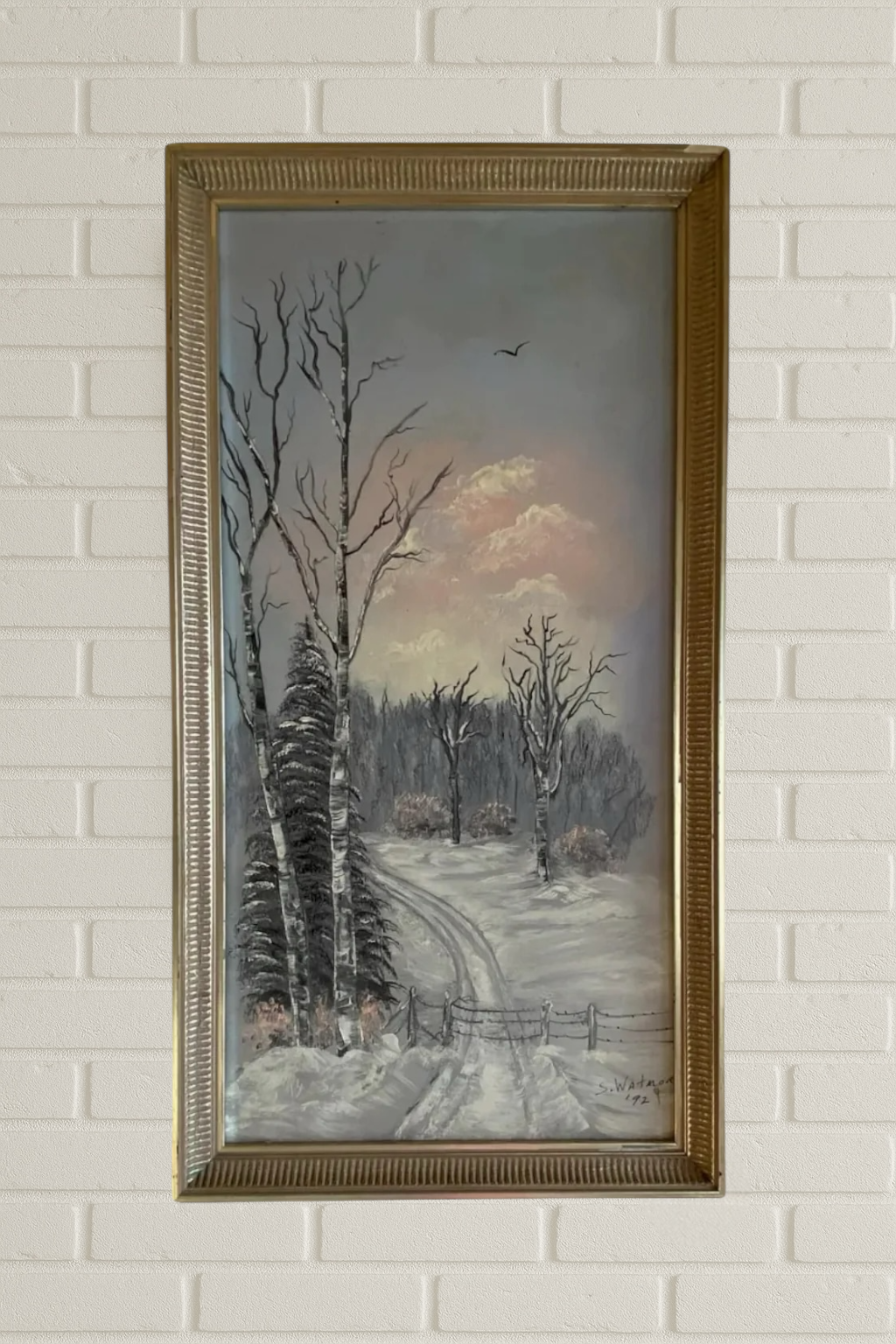アンティーク絵画　油彩　アメリカ　森林と川　風景画　Antique　ヴィンテージ アンティーク絵画 油彩 アメリカ 森林と川 風景画 Antique