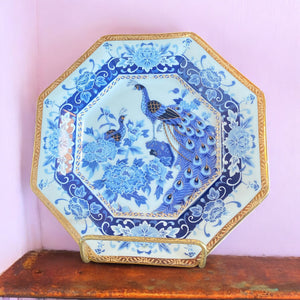 Small Gold and Blue Peacock Collectible Plate