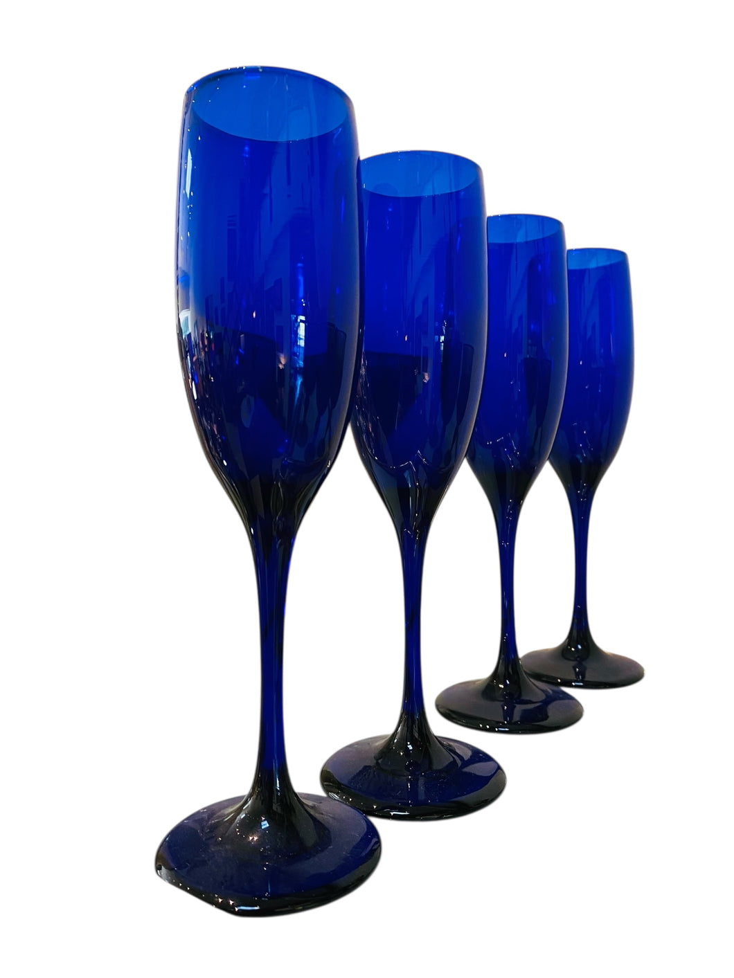 Set of Four Cobalt Blue Champagne Glasses