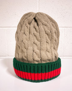 Beige, Green and Red Beanie