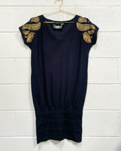 Load image into Gallery viewer, Knit Black Dress with Gold Sequin Detail (S)
