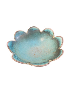 Studio Pottery with Scalloped edge in a Varigated Turquoise