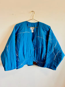 Vintage Homespun V neck Splattered Paint Blue Sweater Coat