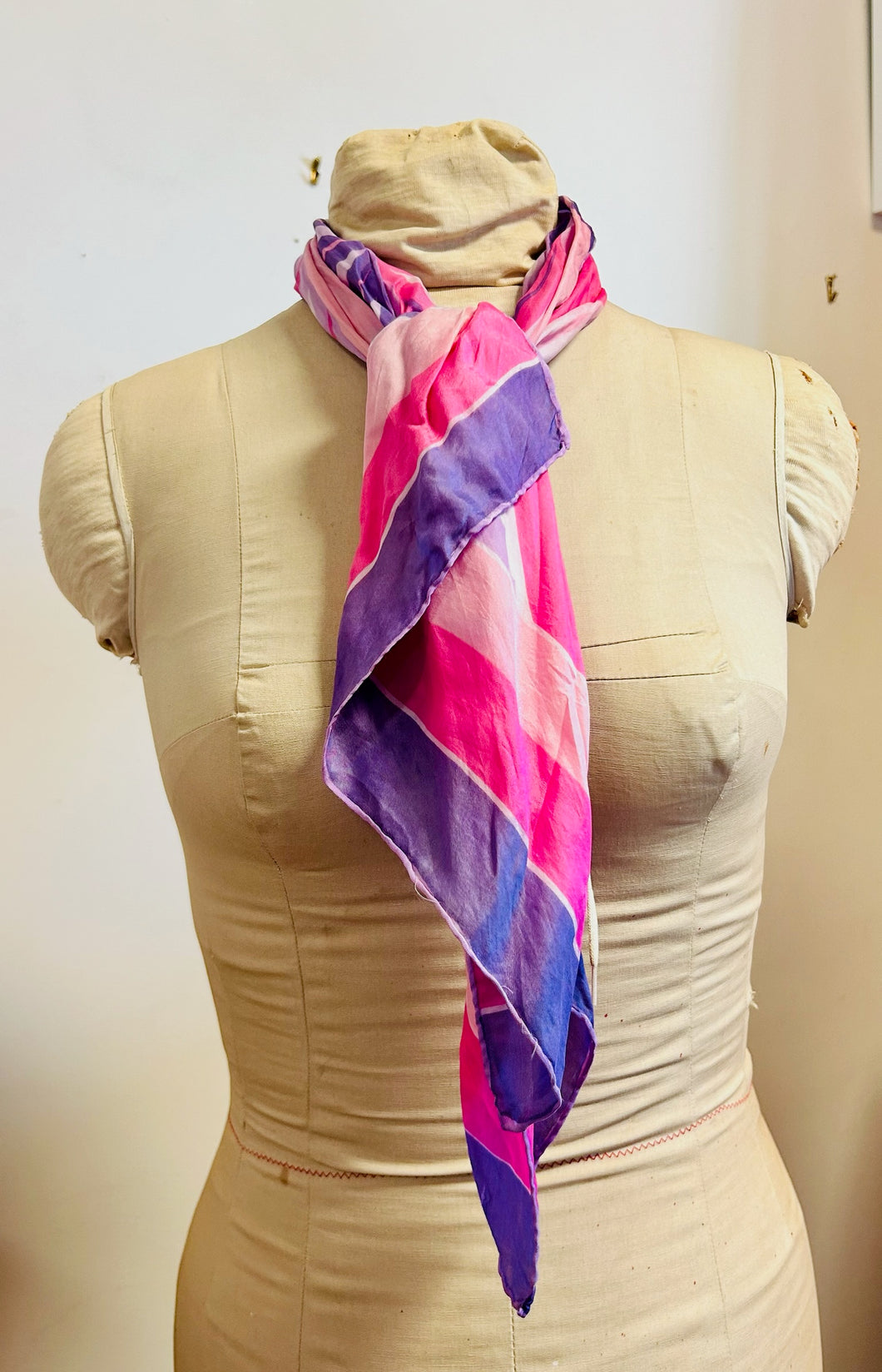 Sheer Pink and Purple Flowered Silk Scarf