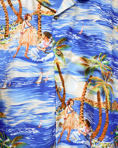 Vintage Blue Hula Girl Hawaiian Shirt (XL)