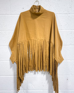 Felt Sleeved Poncho with Fringe (M)