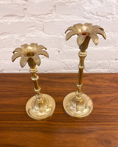 Vintage Pair of Brass Palm Tree Candle Holders