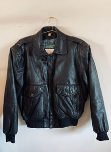 90s Black Leather Bomber Jacket